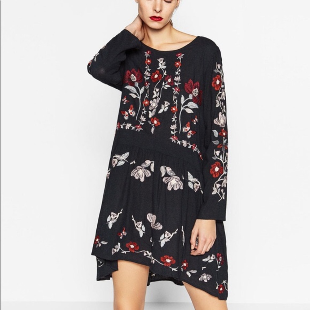 ZARA EMBROIDERED LONG SLEEVE DRESS
